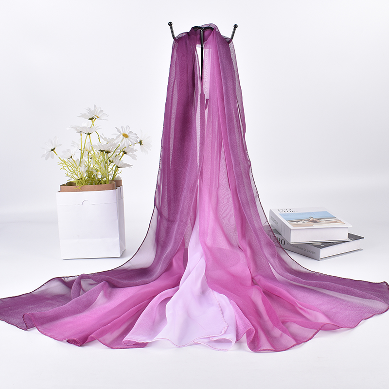 Silk Scarf Square - 長いグラデーションシルクスカーフ、新しい3色、75x180cm、gingetteスカーフ、春と夏、2023