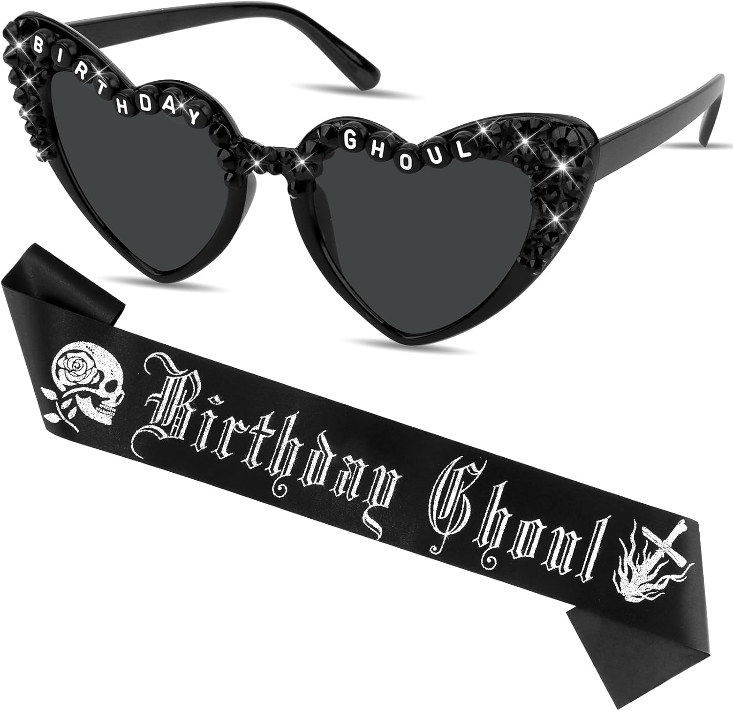 Women'S Emo Accessories - ゴス風バースデーサッシュとサングラス 女性用 ゴシックハロウィンパーティー エモアクセサリー 不気味なホラー装飾 誕生日パーティー用品