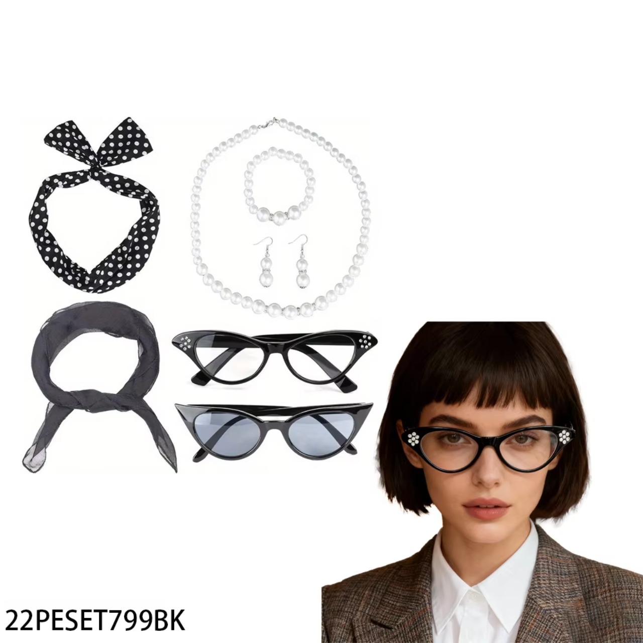 Women'S Accessories In The 1950S - PESENAR 50年代の女性用コスチュームアクセサリーセットは、1950年代のパーティーに適しています。