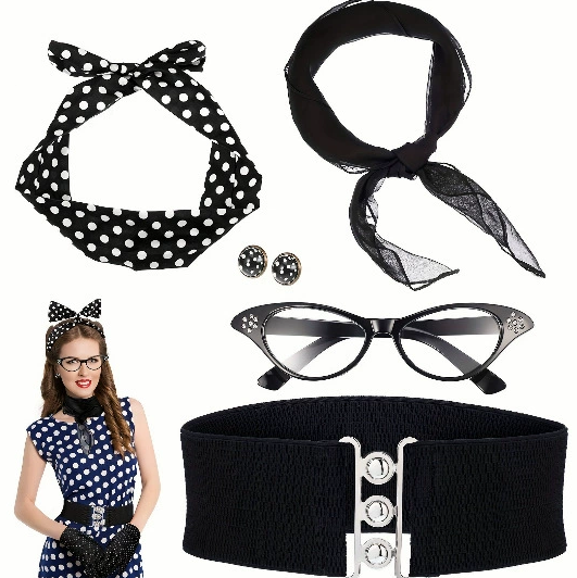 Women'S Accessories In The 1950S - 1950年代の女性用コスチュームアクセサリー イヤリング スカーフ キャットアイメガネ ヘッドバンド ウエストバンド