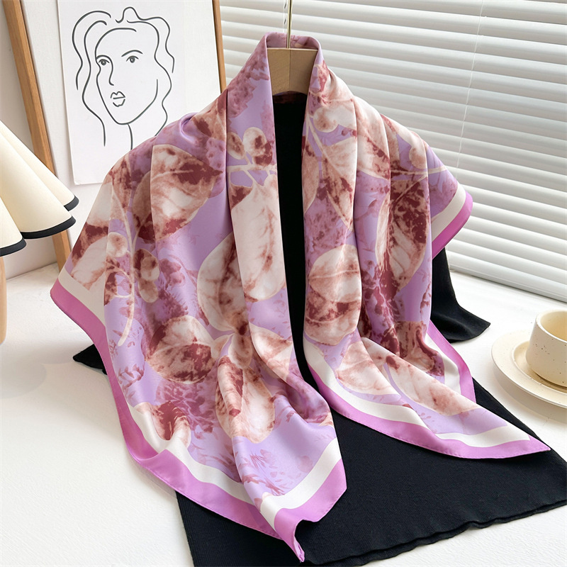 Silk Scarf Square - 女性用の大きな正方形のプリントスカーフ,レトロなツイルシルクヘッドスカーフ,日焼け止め装飾ショール,90cm,春と秋