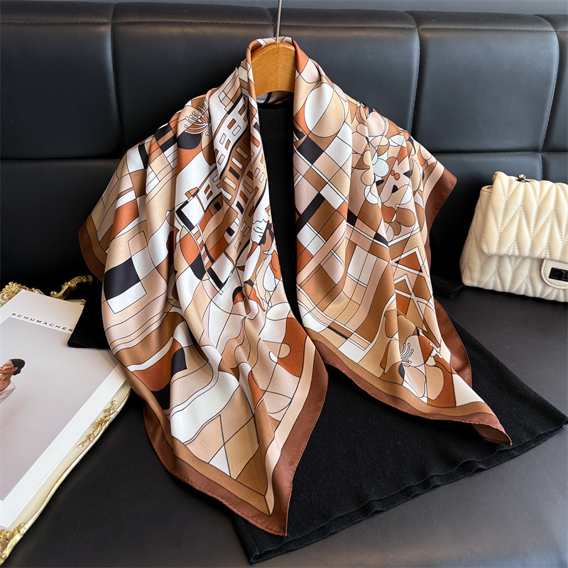 Silk Scarf Square - 2026 新しいスクエアツイルシルクスカーフ女性のための春秋バンダナヒジャブチェック柄プリントスカーフ高級女性ヘアアクセサリー