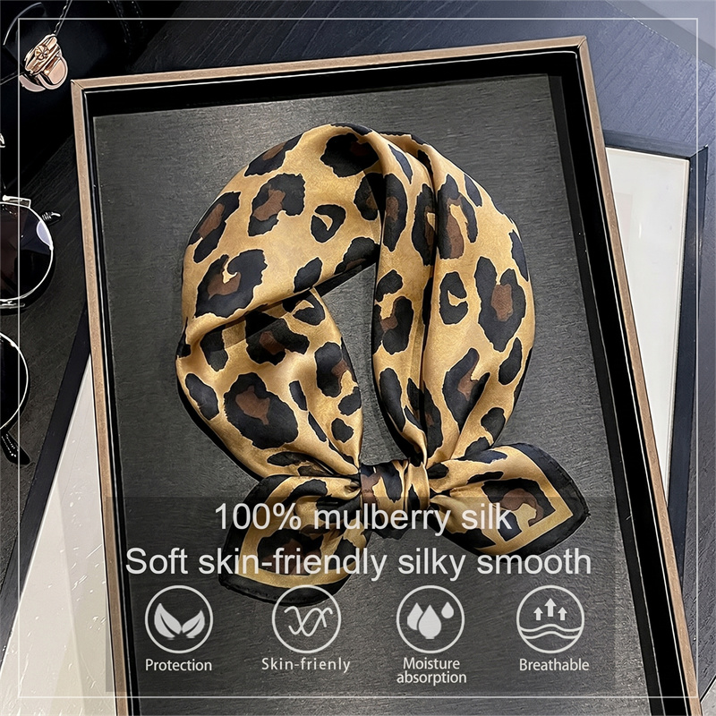 Silk Scarf Square - 100% シルクスクエアスカーフヒョウ柄バンダナネッカチーフスタイリッシュなバッグアクセサリーヘッドラップガールフレンドへのギフト女性の日常使用