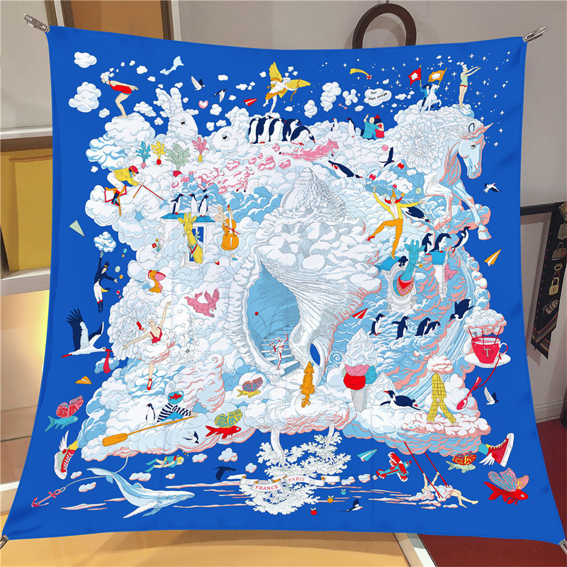 Pobingツイルシルクスカーフ女性ユーロ馬印刷正方形のスカ - Silk Scarf Square のレビューと価格