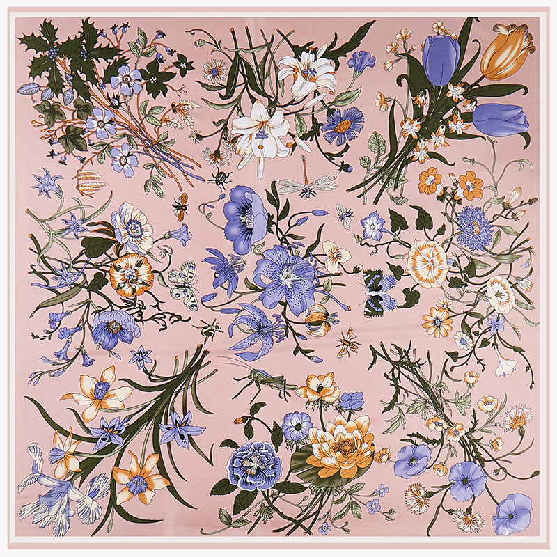 Pobing ツイルシルクスカーフ女性の花プリント正方形のス - Silk Scarf Square のレビューと価格