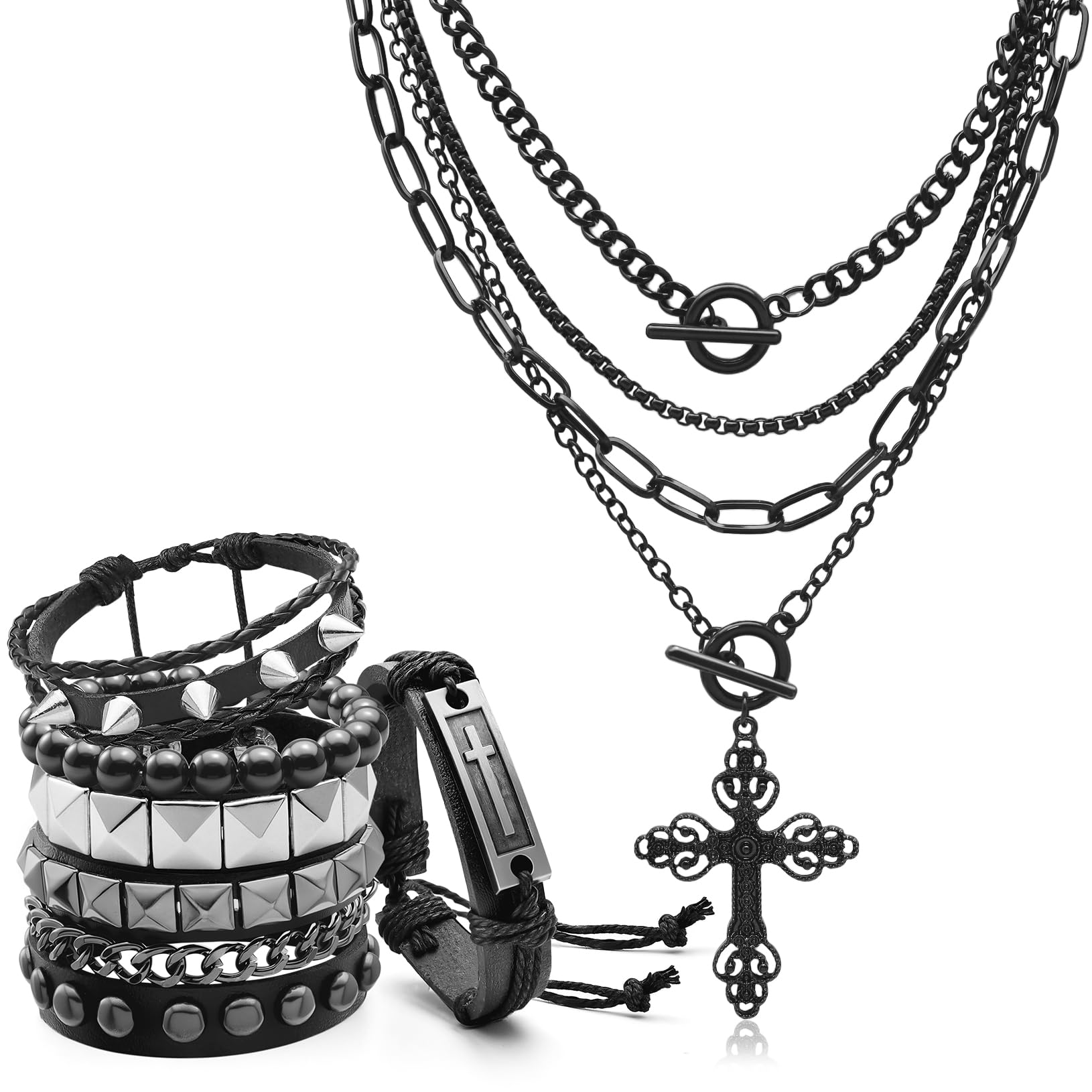 ゴシッククロスペンダントレイヤードネックレス、グランジスタッ - Women'S Emo Accessories のレビューと価格