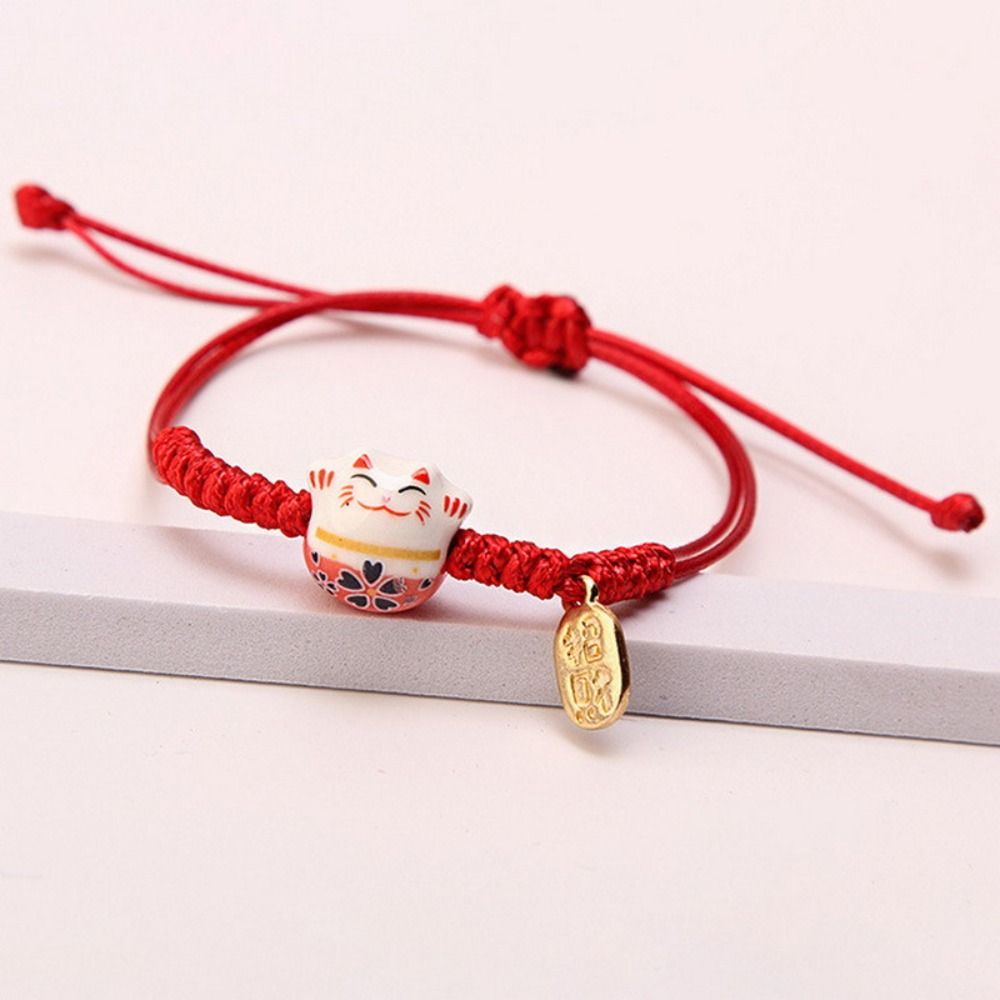 セラミック猫ペンダント招き猫ブレスレットハンドロープ中国風赤 - Women'S Red Accessories のレビューと価格