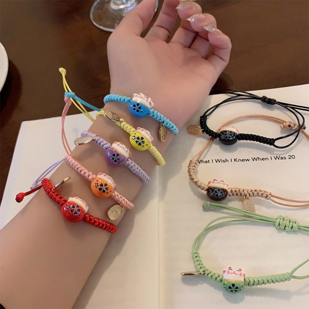 セラミック猫ペンダント招き猫ブレスレットハンドロープ中国風赤 - Women'S Red Accessories のレビューと価格