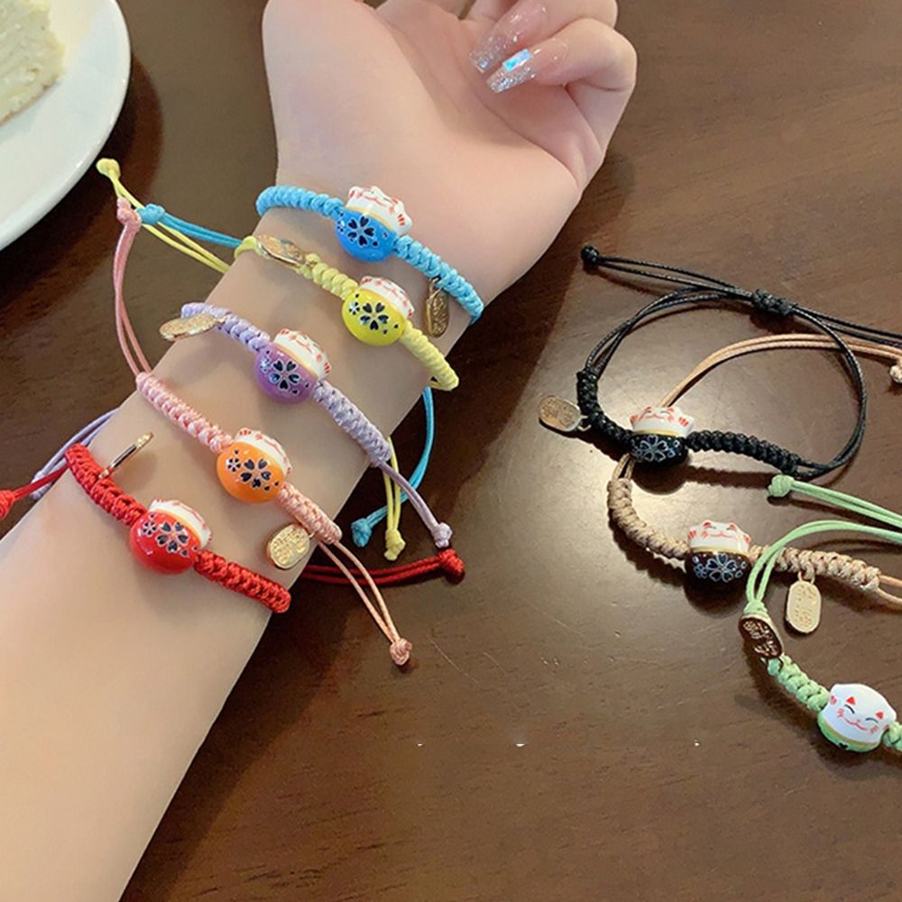 セラミック猫ペンダント招き猫ブレスレットハンドロープ中国風赤 - Women'S Red Accessories のレビューと価格