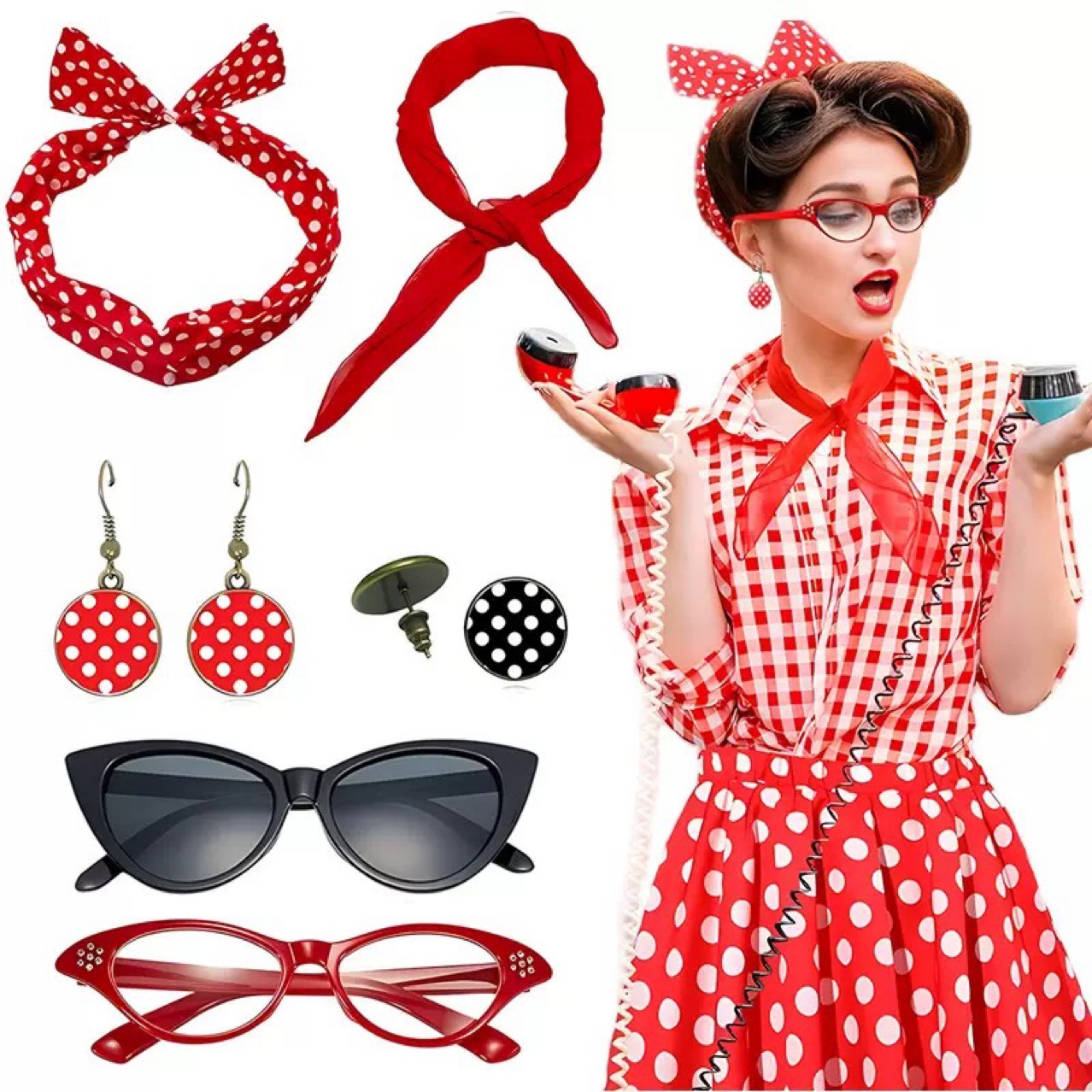 1950年代レトロヒッピーパーティー レディースコスチューム - Women'S Accessories In The 1950S のレビューと価格