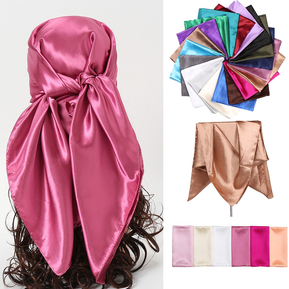 女性ソリッドカラー模造シルクサテンスクエアターバンヘッドラッ - Silk Scarf Square のレビューと価格