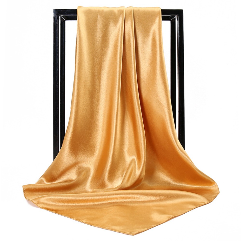 女性ソリッドカラー模造シルクサテンスクエアターバンヘッドラッ - Silk Scarf Square のレビューと価格