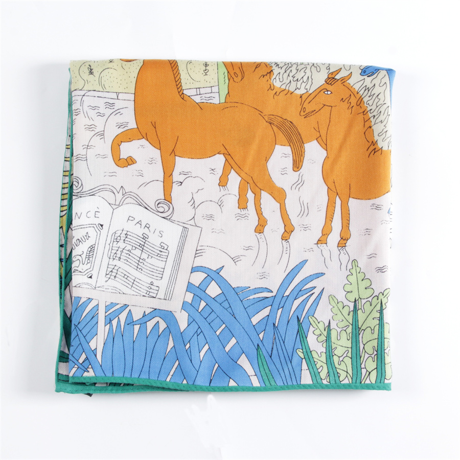 Pobing シルクカシミヤスカーフ女性手巻きジャングル動物 - Silk Scarf Square のレビューと価格